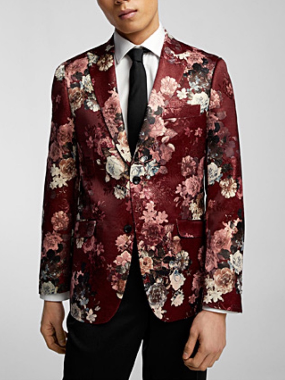 Soul of London Men's Floral Burgundy Blazer Tuxedo Statement Jacket Size 44R